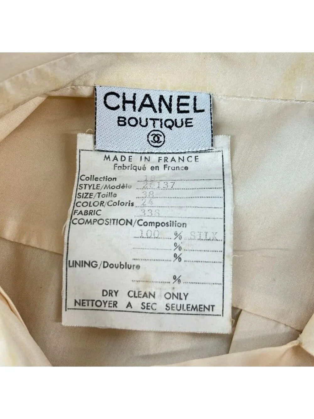 Chanel Long Sleeve Blouse M Ivory Silk 38